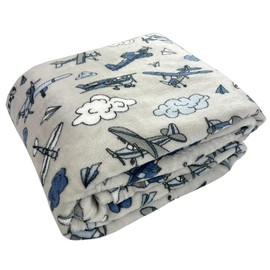 Velvety Soft Fleece Planes Clouds Throw Blanket: Navy Grey Gray White Variety of Aviation Flying Airplanes for Kids or Adults, Travel Wrap Comfort or Room Decor Accent
