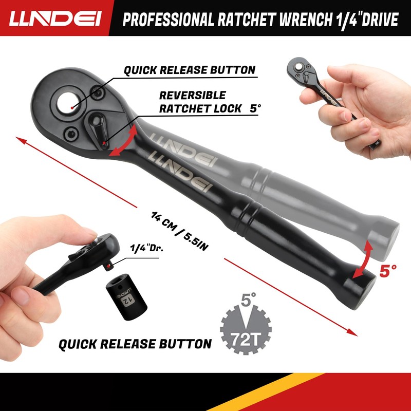 LLNDEI 48 Piece 1/4 Inch Mini Socket Ratchet Wrench Set,