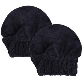 HOPESHINE - Toalla de microfibra para el cabello para mujer, mojado corto o largo, turbantes de secado rápido superabsorbentes, para niñas, antiencrespamiento, negro, paquete de 2