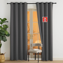 NICETOWN Fire Safety Grey Blackout Curtains 84 inches Long W52 x L84 Set of 2, Add an Extra Fire Protection for Outdoor Camping, Window Treatments for Bedroom/School/Library - Business Curtain Panel
