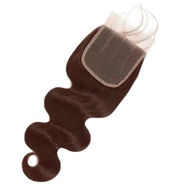 Hxxcoup Lace Closure Human Hair Closure Body Wave Lace Closure 4X4 Brown Hair with Baby Hair Bleached Knots Natural Remy Soft Swiss Nno Smell No Tangle 28 Inch