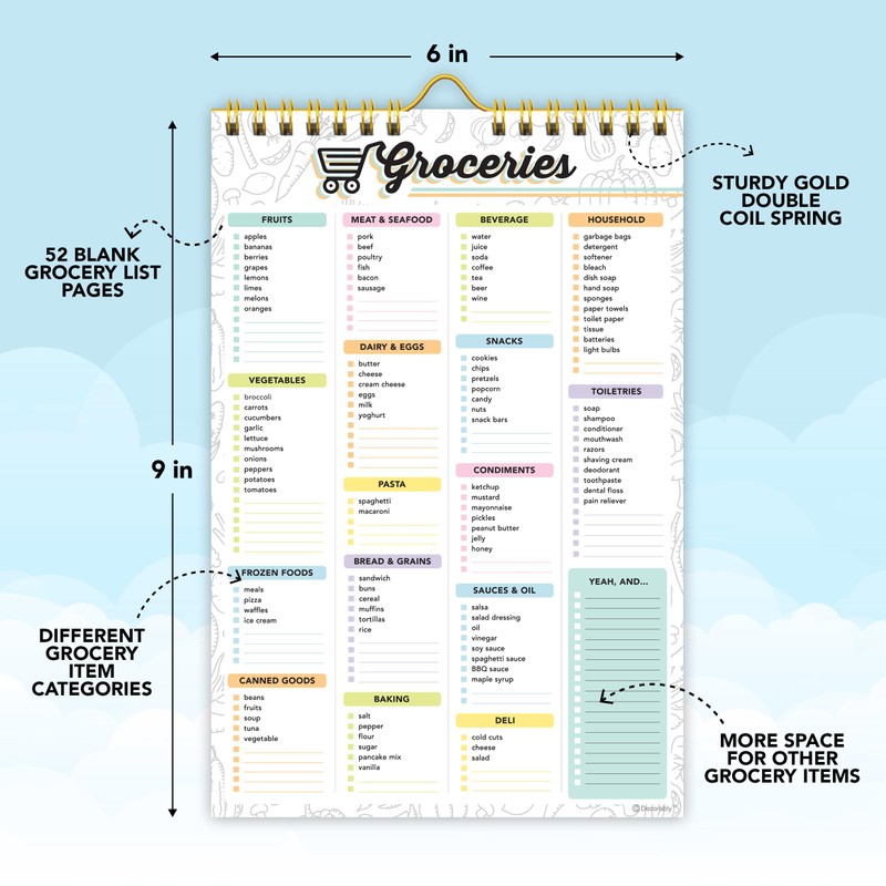 Decorably 52 Sheets Pastel Rainbow Grocery Planner Magnetic with Strong