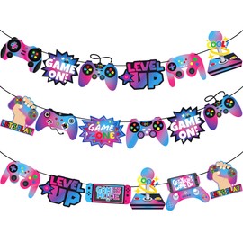 Game Party Banner Game On Birthday Decorations 3Pcs Video Game Party Cutout Banner Gaming Birthday Party Decorations for Game Zone Baby Shower Supplies