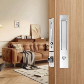 Pocket Door Locks,Pocket Door Privacy Lock,Pocket Door Handles with Lock,Pocket Door Hardware with Edge pulls for Sliding,Folding Doors(Silver,Privacy Type)