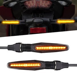 KEMIMOTO Motorcycle Turn Signal, LED Turn Signal, Smoke Lens, Flowing Amber, 12 V, High Brightness, IP67 Waterproof, Resistance, Universal Type, Set of 2, Bike LED Turn Signal