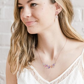 Clearine Flower Jewellery Set 925 Sterling Silver Teardrop Round Colourful Cubic Zirconia Flower Pendant Necklace and Earrings Set for Women, Cubic Zirconia, Cubic Zirconia