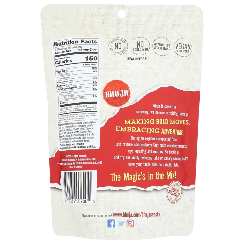 BHUJA Original mix, 7-Ounce Bags (Pack of 6) by BHUJA