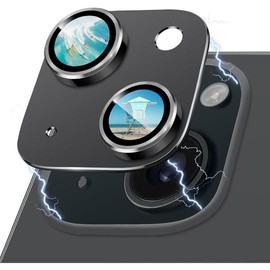 Compatible with  15 and  15 Plus Camera Lens Protector, Anti-Scratch Tempered Glass Camera Screen Protector Shockproof Full Protective Camera Cover Case Friendly Lens Cover-Black - Color: Black