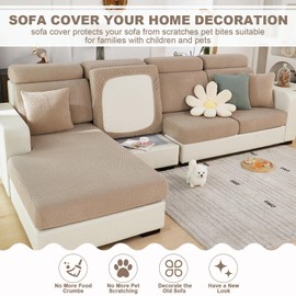 SHANNA Stretch Sofa Cover, Couch Sofa Cover 1 2 3 Seater L Shape Corner Sofa, Sofa Cover Seat Cushion Cover Sofa Throws Non-Slip Furniture Protection with Elastic Base, Weave Camel 1 Seater