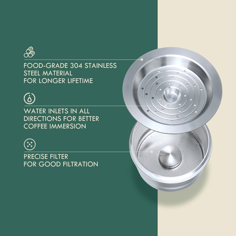 Reusable Coffee Capsule Stainless Steel Refillable Coffee Pod with Brush