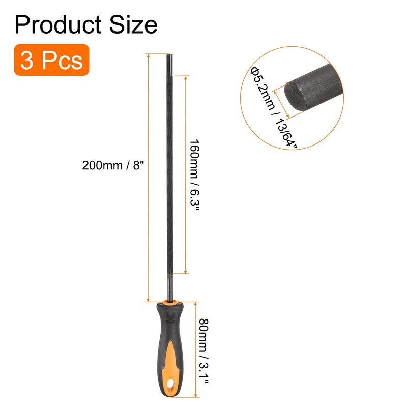 sourcing map 3pcs Chainsaw File, 5.2mm (13/64-inch) Round Sharpening Files