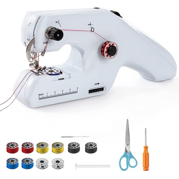 Hand Sewing Machine with Double Threading, Portable Electric Mini Sewing