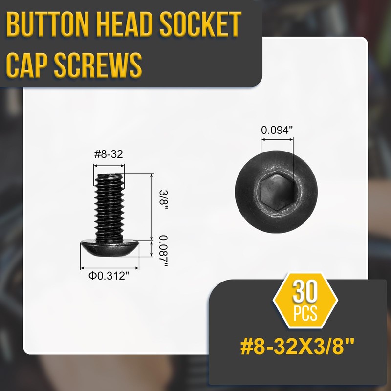 DTGN #8-32x3/8 Button Head Socket Cap Screws - 30Pack -