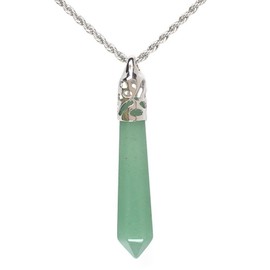 Justinstones Hexagonal Pointed Reiki Chakra Pendant Stainless Steel Chain Necklace 20 Inch Iron Gift Box, Stone, Aventurine