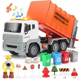 Anby families Garbage Truck Toy with 4 Dustbin Sound and Light, Vehicle Toy for Children, Rubbish Car Gift Toy from 3 Years 4 Years 5 Years