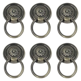 Coshar 6Pcs Kitchen Cabinet Cupboard Replacement Pulls Drawer Dresser Drop Ring Handles Knobs Antique Bronze