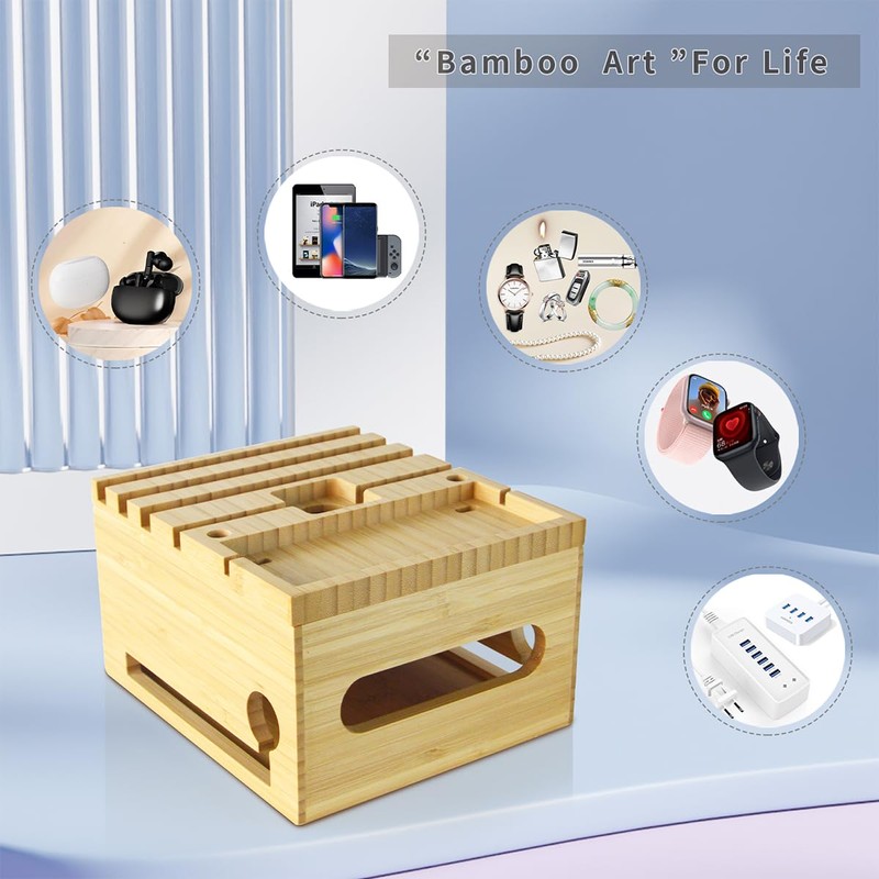 PERFECYEE Bamboo Electronic Device Manager, Multi-Scenario Applicable Charging Cradle -