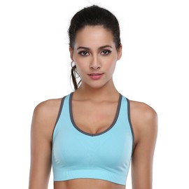 BAOMOSI Sujetador deportivo sin costuras con espalda cruzada para mujer, soporte de alto impacto, yoga, gimnasio, entrenamiento, fitness, Azul (Sky Blue), M