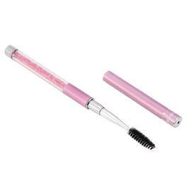 Eyelash Brush, with Cover Rhinestone Decoration Daily Makeup Eyelash Spoolies Lash Brush for Eyelash Extensions and Eyebrow Smudge Pink