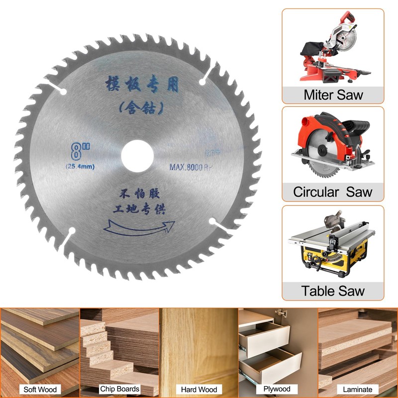 HARFINGTON 8" Circular Saw Blade 60 Teeth 0.98" Arbor Cutting