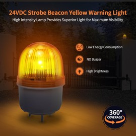 TOPENS JD24VY 24V Warning Light Emergency Flashing Safety Strobe Beacon Amber/Yellow Alarm Lamp Siren Blinker Halogen Tungsten Lamp for Gate Openers, Emergency and Construction Vehicles