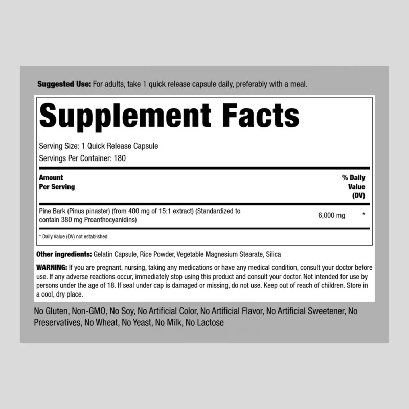 Piping Rock Pine Bark Extract 6000 mg | 180 Capsules