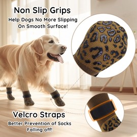 PICK FOR LIFE Non Slip Dog Socks with Grippers Prevent from Licking Paws,Anti-Slip Dogs Grip Socks for Senior Dogs on Hardwood Floor(Brown,2Pairs,L)