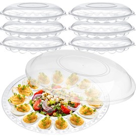 Shellwei 6Pcs Deviled Egg Platter with Lid Container Tray with 15 Slots Reusable Plastic Round Holder for Deviled Eggs, Fruits, Veggies, and Finger Foods 12 Inch