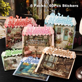 AuriicLeaf Weekend Shop PET Sticker Set, 60PCS Large Vintage Landscape Stickers for Scrapbooking, Journaling, Planner, and DIY Crafts