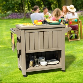 YITAHOME 85 Quart Rolling Cooler Cart with Bottle Opener Drainage, Portable Cooler on Wheels, Outdoor Beverage Cart Ice Chest for Patio Pool Deck Party BBQ Cookouts (Taupe)