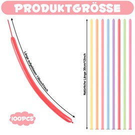 Pack of 100 Modelling Balloons, 30 cm Balloons, Long, Colourful Balloons, Modelling Balloons for DIY Party, Weddings, Birthday Decoration