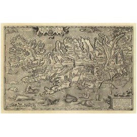 Abraham Ortelius Italian Big MAP of ISLANDIA Sea Monsters circa 1608 24" x 36"