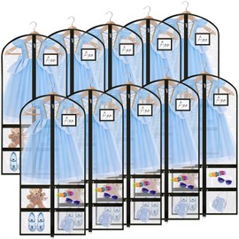 Paterr 10 Pcs 50 Inch Clear Dance Costume Garment Bag Plastic Garment Cover for Dance Competitions, with Zipper Multiple Pockets for Dancers Hanging Clothes Organizer Travel Storage(Clear Black)