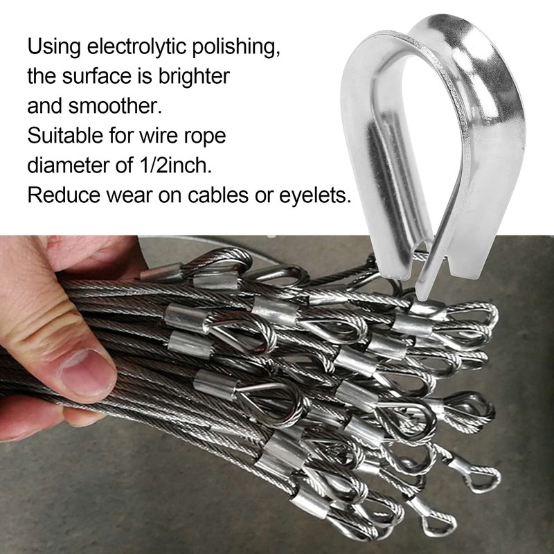 Wire Rope Cable Thimbles, 4 Pieces 12 mm M12 Stainless
