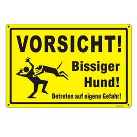 Goodvia Caution Bissiger Dog Sign Aluminium 20 x 30 cm, Warning Dog Warning Sign Beware of The Dog Sign Reflective Metal Caution Dog Sign, Suitable for Indoor and Outdoor Use