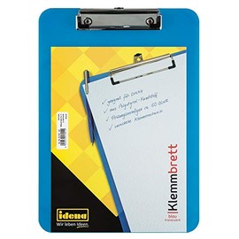 IDENA 507051 clipboard for DIN A4 Size Sheets, Nickel-Plated Clip, Colour: Translucent Blue