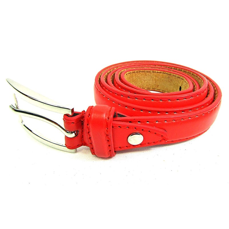Ladies Skinny Leather Belt (34" to 37" LARGE, RED)