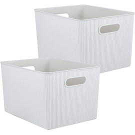Superio 22L Large Ribbed Storage Bin- Plastic Storage Bin  (2 Pack, White Smoke)