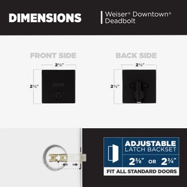 Weiser Downtown Matte Black Square Deadbolt Lock, ANSI/BHMA Grade 1 Certified Front Door Lock, Kick Proof, Bump Proof & Anti-theft Exterior Door Lock with Key, Modern Door Locks for Entry Door