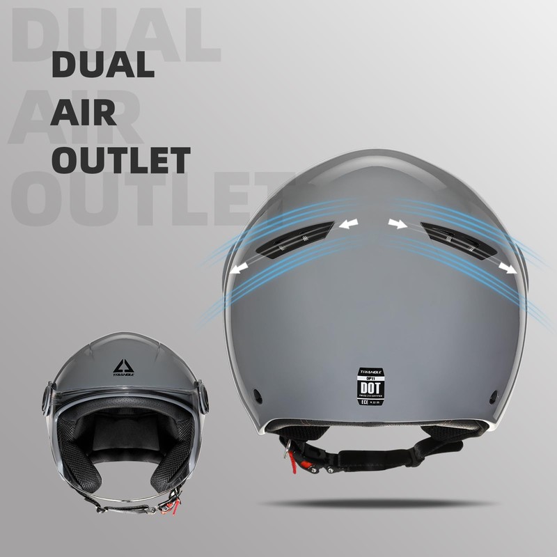 TRIANGLE Open Face Motorcycle Helmet Retro 3/4 Helmets with Clear