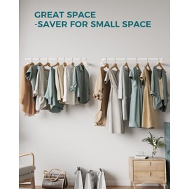 OROPY Industrial Pipe Clothes Rack Wall Mounted Set of 2, 38.4 inches Heavy Duty Iron Pipe Clothing Garment Rail, Multi-Purpose Clothing Hanging Rod for Laundry Room and Closet Storage, White