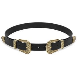 XZQTIVE Women Leather Belt Ladies Vintage Western Belt Retro Cowgirl Leather Belt Black Waist Belt for Pants Jeans Dresses, D-black(gold Buckle 2), Suit for waist size 31-35"/pants size 32-38"