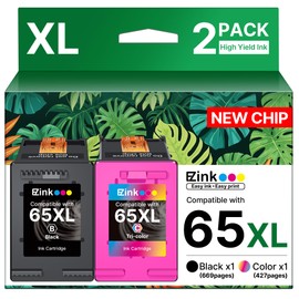 65XL 65 ink cartridges black/color combo pack Replacement for HP ink 65 65xl black and color ink cartridge work for HP Envy 5055 5000 5070 5052 5014 DeskJet 3755 3772 3700 3752 3722 2600 2622 (2 Pack)