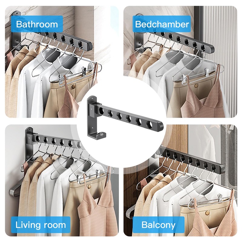 Pack of 2 Foldable Clothes Hooks, Aluminium Clothes Rail, Wall
