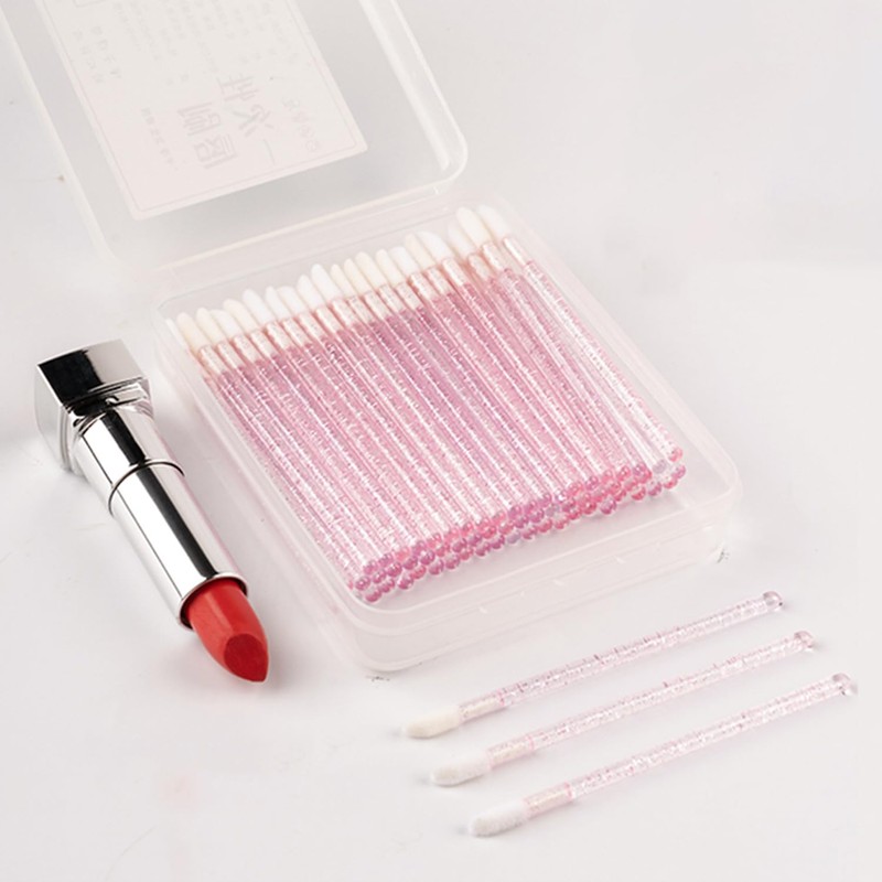 50PCS Disposable Crystal Lip Brushes - Premium Pink Lip Gloss