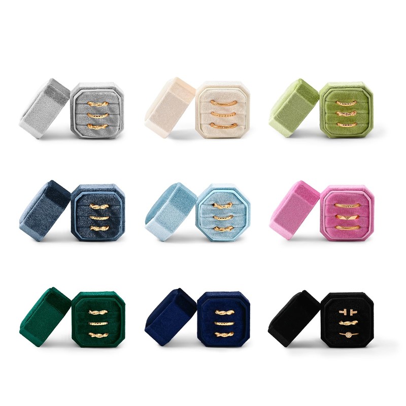 Papten 3 Slots Ring Box Velvet Ring Gift Box Wedding