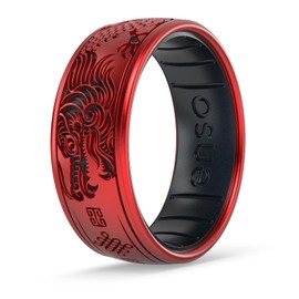 Enso Rings Etched Dualtone Silicone Ring - Comfortable and Flexible Design - Year of the Dragon - Ruby - 9