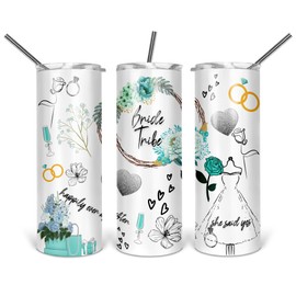 Bride Tribe Happily Ever After She Said Yes Tumbler with Straw Lid for Women Bridesmaid Friend Wedding Shower Gift 20 oz Drink Travel Cup