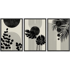 SIGNLEADER Framed Canvas Print Wall Art Set Geometrid Mid-Century Forest Plant Collage Abstract Shapes Illustrations Modern Art Boho Decorative for Living Room, Bedroom, Office - 24"x36"x3 BLACK