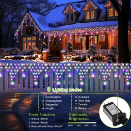 Christmas Lights Outdoor Decorations 218 LED 13.8ft Curtain Fairy Lights with 12 Drops, Clear Wire LED String Light Decor with 8 Modes for Wedding Party Holiday Christmas Home Indoor Outdoor Decor